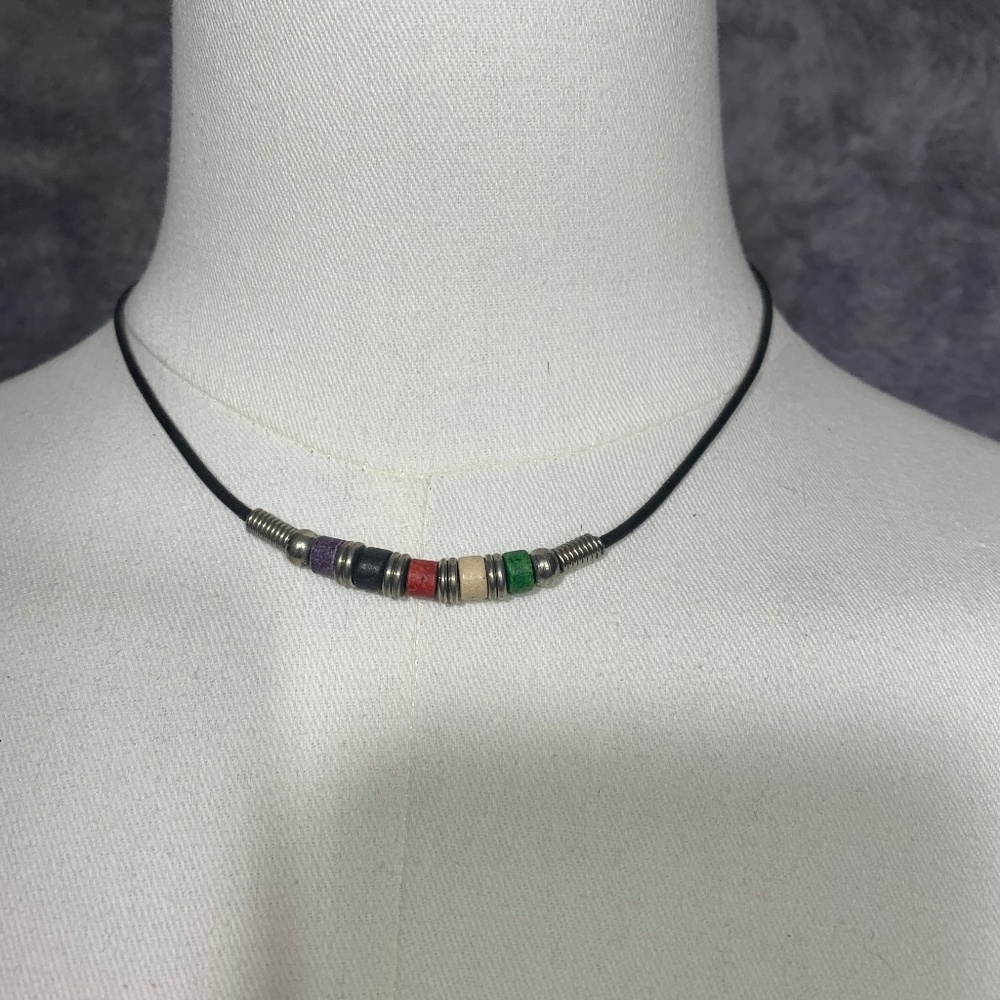 Unbranded Cord Bead Necklace Women OS‎ Black Multi Minimalist Boho Choker 16in